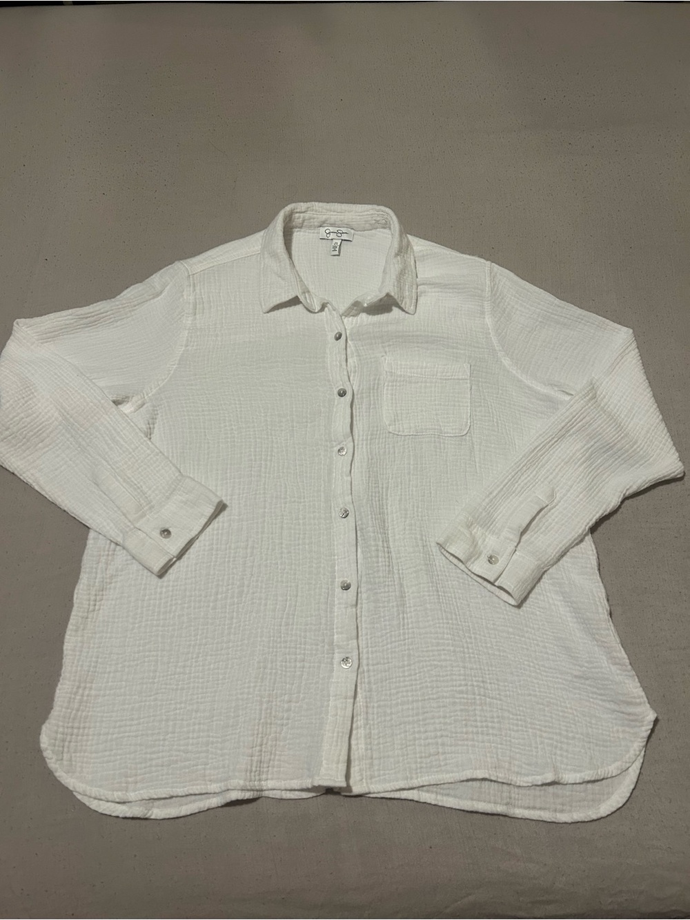 Jessica Simpson White Cotton Gauze Long-Sleeve Button Shirt
